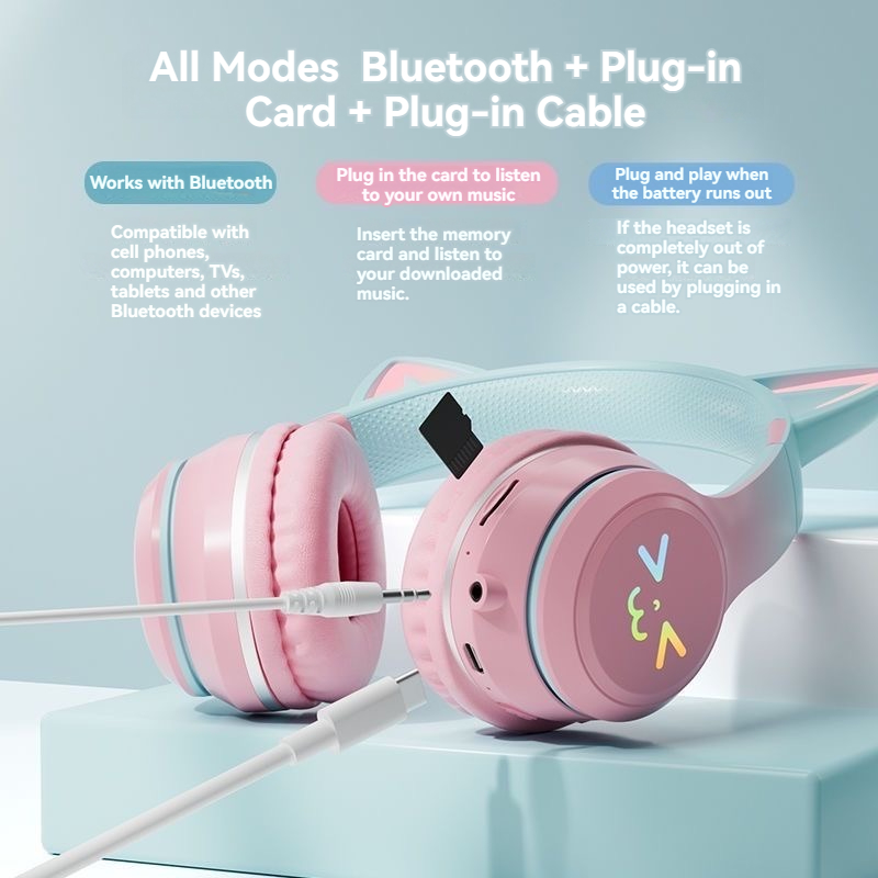 Outdoor Sport Activities For Kids - Cuffie wireless RGB con orecchie da